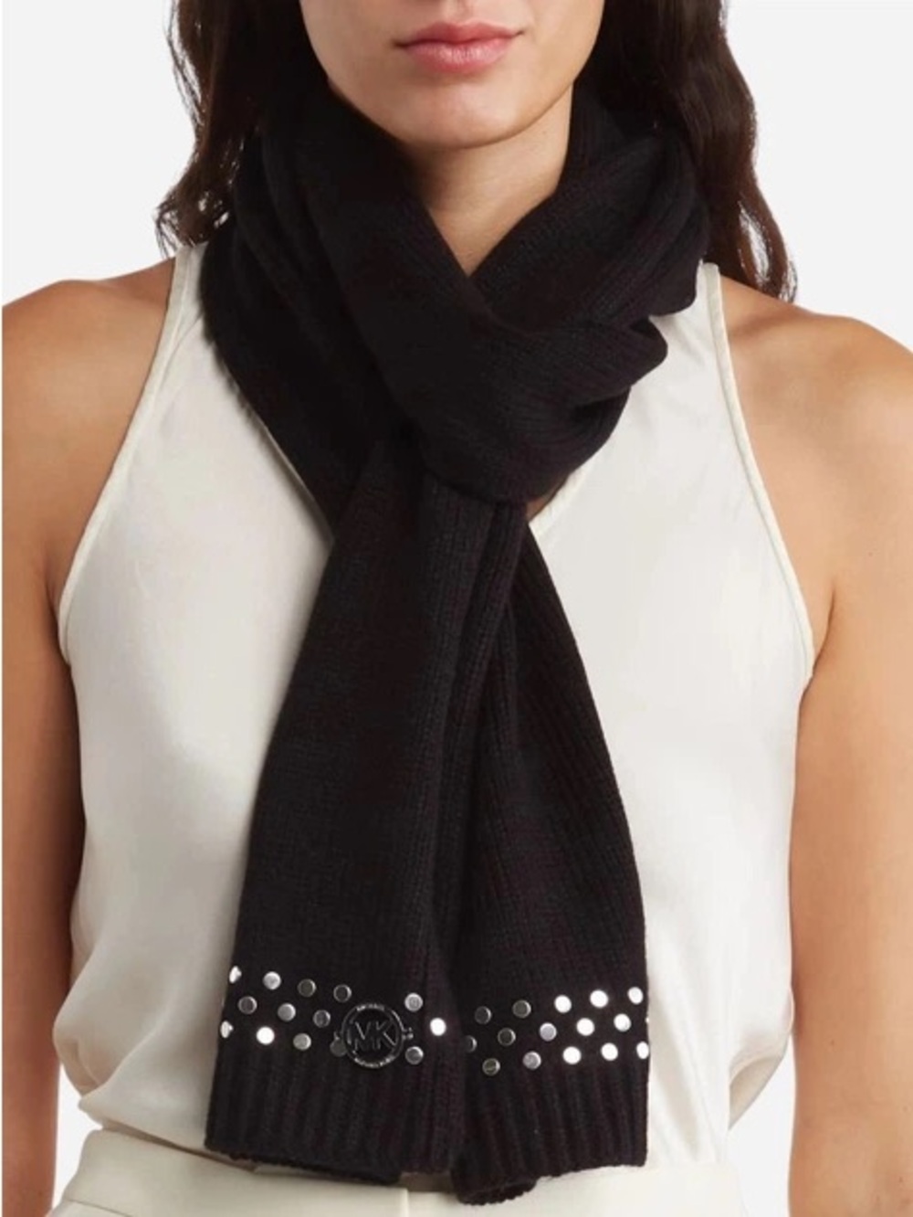 Michael Kors Black Studded Knit Scarf